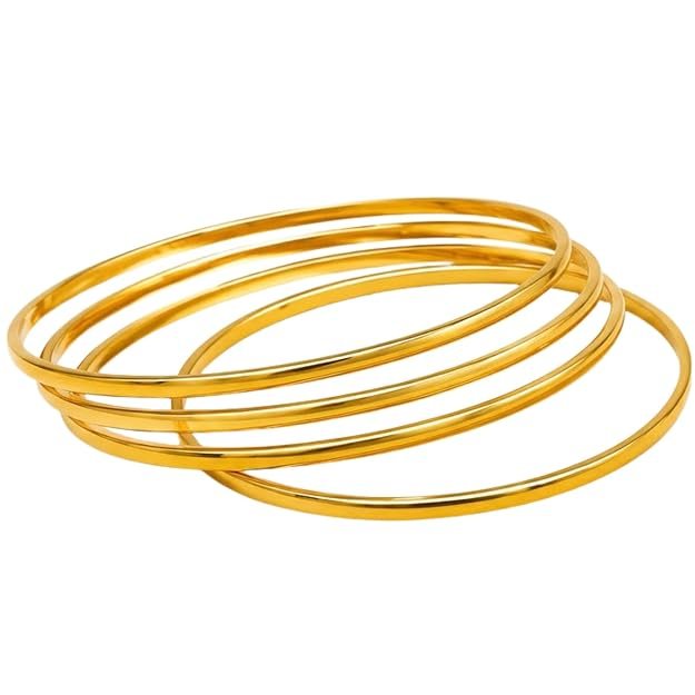 Gold Plated Plain Bangles for Women | Classic Simple Round Bangles | Traditional Lightweight Kada Set for Daily, Festive, Wedding & Ethnic Occasions - Handcrafted Jewellery by Xperts Creations