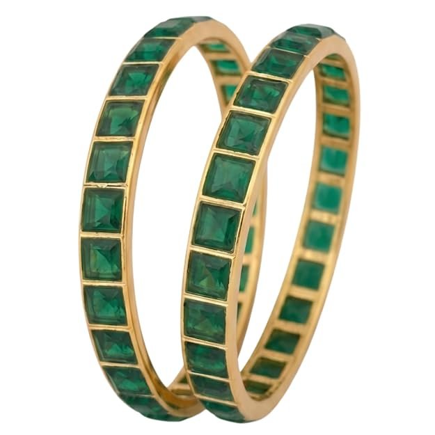Gold Plated Plain Bangles Set for Women | Traditional Ethnic Kada Bangles | Elegant Square Stone Design | Wedding, Festive, Party & Daily Wear Jewellery - Handcrafted Jewellery by Xperts Creations