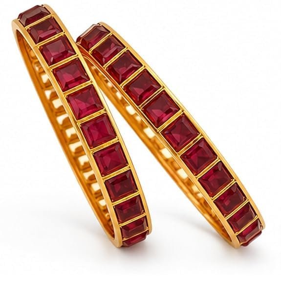Gold Plated Plain Bangles Set for Women | Traditional Ethnic Kada Bangles | Elegant Square Stone Design | Wedding, Festive, Party & Daily Wear Jewellery - Handcrafted Jewellery by Xperts Creations