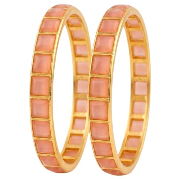 Gold Plated Plain Bangles Set for Women | Traditional Ethnic Kada Bangles | Elegant Square Stone Design | Wedding, Festive, Party & Daily Wear Jewellery - Handcrafted Jewellery by Xperts Creations