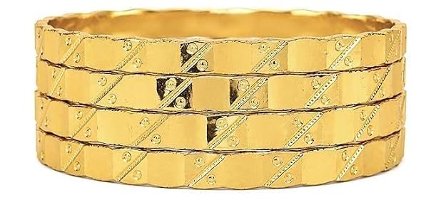 Gold Plated Patli Bangles for Women | Traditional Ethnic Bangle Set | Textured Geometric Pattern Kada Style Fashion Jewellery for Wedding, Festive & Daily Wear - Handcrafted Jewellery by Xperts Creations