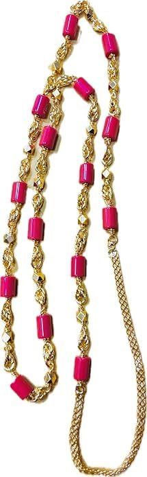 Gold Plated Red Beaded Necklace for Women | Twisted Rope Chain with Decorative Accent Beads | Traditional Ethnic Fashion Jewellery - Handcrafted Jewellery by Xperts Creations
