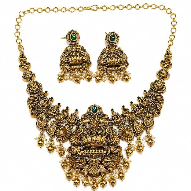 Nakshi Temple Necklace Set for Women | Antique Gold Tone Goddess Lakshmi Design with Matching Earrings | Traditional Ethnic Jewellery for Wedding, Festive & Bridal Wear - Handcrafted Jewellery by Xperts Creations