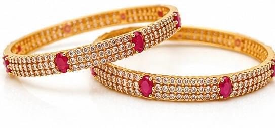 Gold Plated Pink Stone Bangles Set for Women | Traditional Ethnic Kada with AD Stone Work | Daily Wear & Festive Fashion Jewellery - Handcrafted Jewellery by Xperts Creations