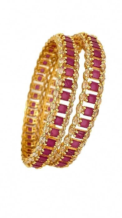 Pink Stone Bangles Set for Women | Gold Plated Ethnic Bangles | Traditional Designer Kada Style Jewellery | Wedding, Festive, Party & Bridal Wear Accessories - Handcrafted Jewellery by Xperts Creations