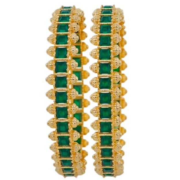 Gold Plated CZ Stone Studded Bangles for Women | Square Crystal Traditional Kada | Ethnic Jewellery for Wedding, Festive, Party & Daily Occassions - Handcrafted Jewellery by Xperts Creations