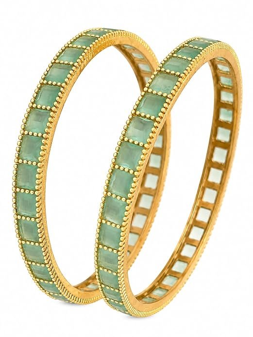 Stone Work Bangles for Women | Gold Tone Traditional Kada Bangles with Square Design | Ethnic Bracelet Set for Festive & Wedding | Pair of Bangles - Handcrafted Jewellery by Xperts Creations