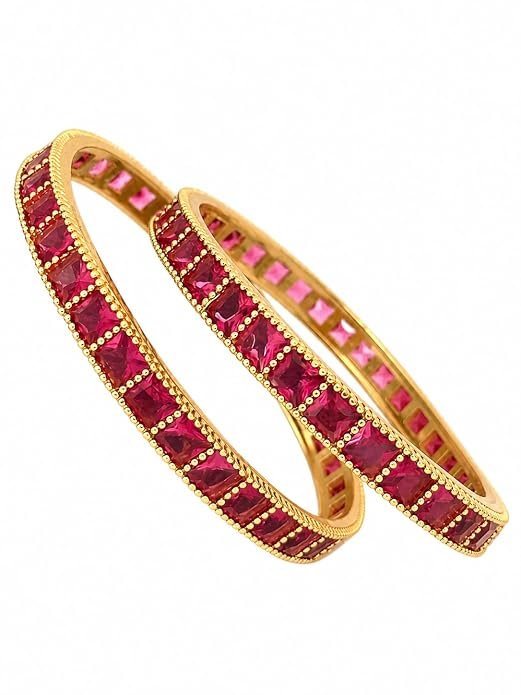Stone Work Bangles for Women | Gold Tone Traditional Kada Bangles with Square Design | Ethnic Bracelet Set for Festive & Wedding | Pair of Bangles - Handcrafted Jewellery by Xperts Creations