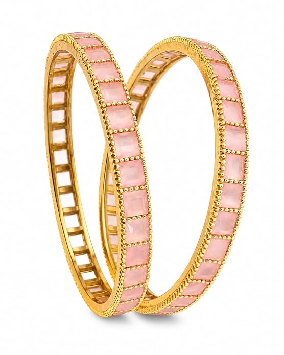 Stone Work Bangles for Women | Gold Tone Traditional Kada Bangles with Square Design | Ethnic Bracelet Set for Festive & Wedding | Pair of Bangles - Handcrafted Jewellery by Xperts Creations