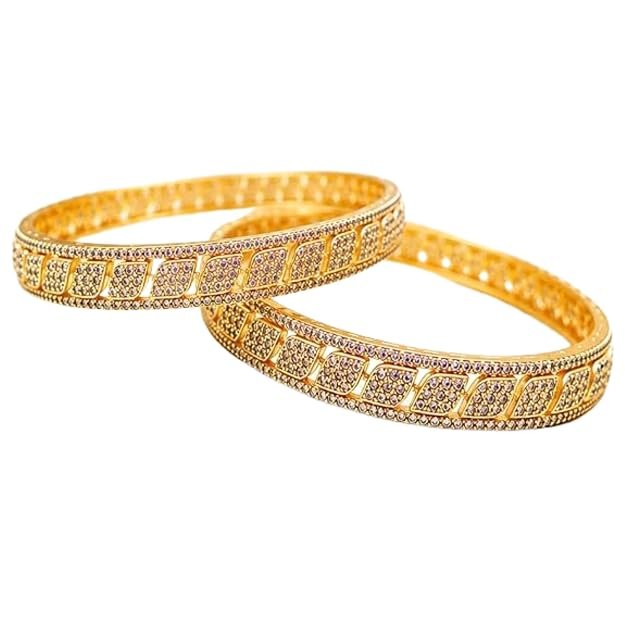 Gold Plated AD Stone Bangles Set for Women | Traditional Ethnic Kada with White AD Stones | Daily & Festive Fashion Jewellery - Handcrafted Jewellery by Xperts Creations
