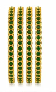 Gold Plated Stone Studded Bangles for Women | Traditional Round Green/Maroon Stone Kada Set | Ethnic Jewellery for Wedding, Festive, Party & Daily Occassion | Set of 4 - Handcrafted Jewellery by Xperts Creations