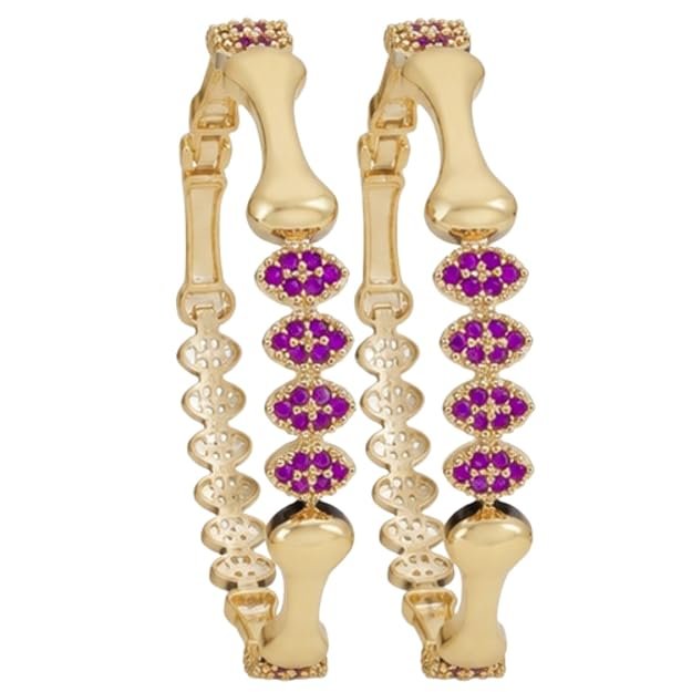 Gold Plated Open Cuff Kada for Women | Floral Stone Studded Traditional Bangle | Pink/Green Stone Ethnic Jewellery for Wedding, Festive, Party & Daily Occassion - Handcrafted Jewellery by Xperts Creations