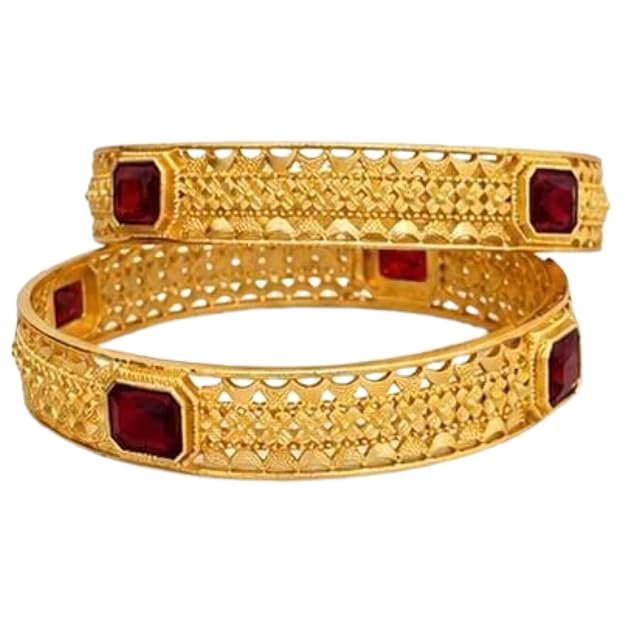 One Gram Gold Plated Kempu Stone Bangles for Women | Traditional Ethnic Kada Set | Daily Wear & Festive Fashion Jewellery - Handcrafted Jewellery by Xperts Creations