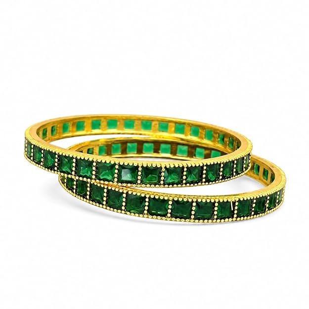Stone Work Bangles for Women | Gold Tone Traditional Kada Bangles with Square Design | Ethnic Bracelet Set for Festive & Wedding | Pair of Bangles - Handcrafted Jewellery by Xperts Creations