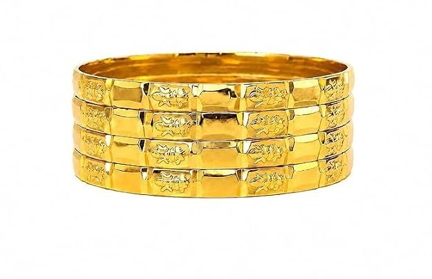 23.5K Gold Plated Laxmi Patli Bangles Set for Women | Set of 4 Traditional Ethnic Punching Bangles | Temple Design Gold Tone Fashion Jewellery for Wedding, Festive & Daily Wear - Handcrafted Jewellery by Xperts Creations