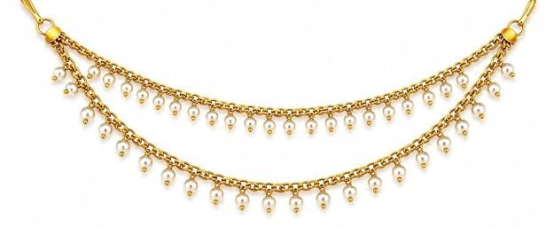 Traditional Gold-Plated Kanchain Side Mattal for Women & Girls | Faux Pearl Dangle Hair Jewelry | Layer Chain Design Ethnic Head Accessory - Handcrafted Jewellery by Xperts Creations