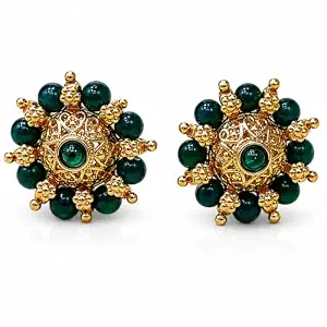 Gold Plated Traditional Stud Earrings for Women | Beaded Ethnic Floral Design Earrings | Gold Finish Fashion Jewellery for Festive & Wedding - Handcrafted Jewellery by Xperts Creations